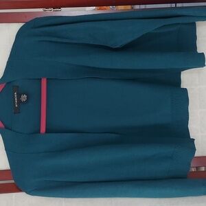 89th & Madison  Cropped 3/4 Sleeve Cardigan Sweater  Teal Green  Sz XL